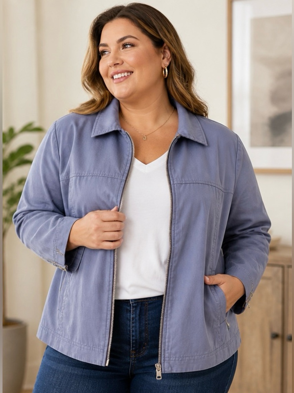 Lane Bryant Blue Lightweight Jacket 18 20 Zip Front Casual Everyday Layering